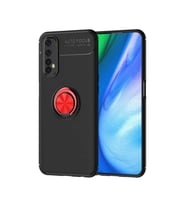 Realme 7 Kılıf Yüzüklü Magnetli Ravel Case (Siyah-Kırmızı)