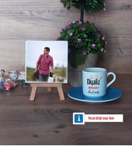 Diyaliz Teknikeri Fotoğraflı Dekoratif Taş, Ahşap Altlıklı Türk Kahvesi Fincanı Hediye Diyaliz Teknikerine Hediye (Model 5)