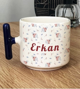 Kişiye Özel Tatlı Ayıcık Desenli Hediye T Kupa Bardak Arkadaşa Hediye (Lacivert)