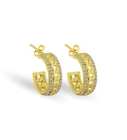 925 Ayar Gümüş Zincir Detaylı Taşlı Halka Küpe (Gold)