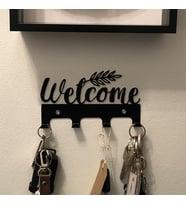 Welcome Yazılı Dekoratif Anahtar Askısı - Askılık - Anahtarlık (Siyah)