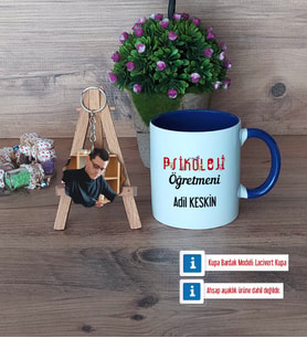 Psikoloji Öğretmeni Kupa Bardak Beyaz ve Fotoğraflı Ahşap Anahtarlık Hediye Öğretmenler Günü Hediyesi (Model 3)