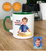 Kişiye Özel Karikatürlü Erkek Çocuğa Hediye Kupa Bardak Erkek Çocuk Hediyeleri Doğum Günü Hediyesi (Yeşil)