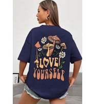 Unisex Love Yourself Baskılı T-shirt (Lacivert)
