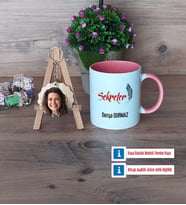 Sekretere Hediye Kupa Bardak Beyaz ve Fotoğraflı Ahşap Anahtarlık Hediye (Model 6)