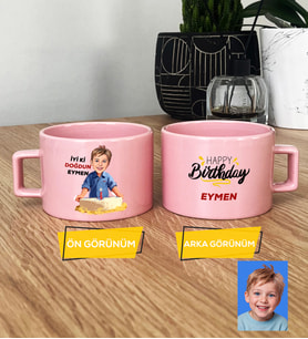 Kişiye Özel Karikatürlü Erkek Çocuğa Hediye Pastel Fincan Erkek Çocuk Hediyeleri Doğum Günü Hediyesi (Pembe)