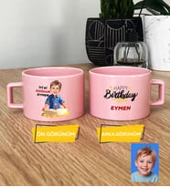 Kişiye Özel Karikatürlü Erkek Çocuğa Hediye Pastel Fincan Erkek Çocuk Hediyeleri Doğum Günü Hediyesi (Pembe)