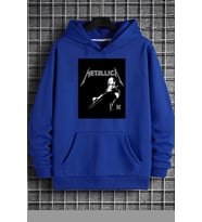 Unisex Metalica Baskılı Oversize Sweatshirt (Mavi)