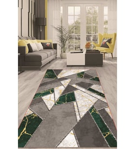 Dijital Kaymaz Taban Yıkanabilir Modern Renkli Salon Halısı Mutfak Halısı Yolluk ND-HT-165 (Yeşil)