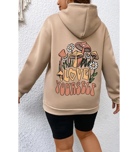 Unisex Oversize Love Yourself Baskılı Sweatshirt (Bej)