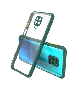 Xiaomi Redmi Note 9S Kılıf Kenar Renkli Sararmaz Şeffaf Kapak (Koyu Yeşil)