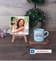 İtalyanca Öğretmeni Fotoğraflı Dekoratif Taş, Ahşap Altlıklı Türk Kahvesi Fincanı Hediye (Model 1)