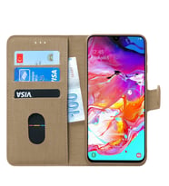 Microsonic Samsung Galaxy A70 Kılıf Fabric Book Wallet (Gold)