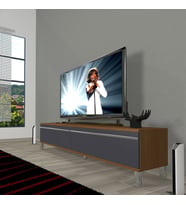 Decoraktiv Eko 140T Mdf Krom Ayaklı Tv Ünitesi Tv Sehpası (Antrasit - Ceviz)