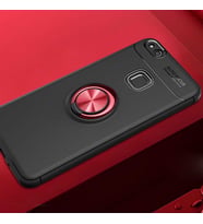 Huawei P10 Lite Kılıf Yüzüklü Magnetli Ravel Case (Siyah-Kırmızı)