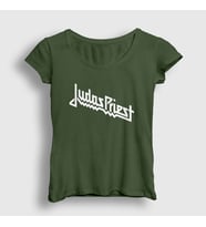 Presmono Kadın Sarı Logo Judas Priest T-Shirt 88318tt (Haki)