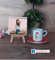 Arkadaşa Hediye Kaktüs Fotoğraflı Dekoratif Taş, Ahşap Altlıklı Türk Kahvesi Fincanı Hediye Doğum Günü Hediyesi (Model 8)