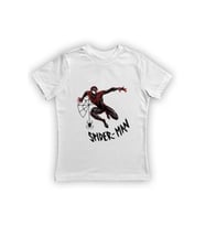 Spiderman baskılı örümcek adam pamuklu penye kumaş yazlık çocuk tişört (Beyaz)