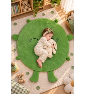Bebek Oyun Halısı 120 cm Ponponlu ve Ayaklı (%100 Yerli) (Yeşil)