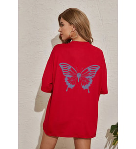 Unisex Butterfly Baskılı T-shirt (Kırmızı)