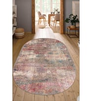 Dijital Baskılı Kaymaz Taban Yıkanabilir Oval Salon Halısı Mutfak Halısı Yolluk NDO-HT-133 (Pembe)