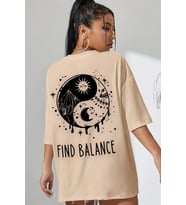 Unisex Yin & Yang Baskılı T-shirt (Bej)