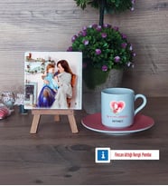 Anneler Günü Hediyesi Fotoğraflı Dekoratif Taş, Ahşap Altlıklı Türk Kahvesi Fincanı Hediye (Model 6)