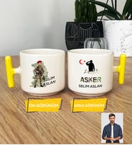 Kişiye Özel Karikatürlü Asker T Kupa Bardak Askere Hediye Asker Sevgiliye Hediye (Sarı)