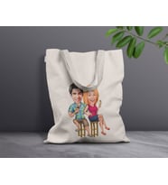 BK Gift Kişiye Özel Sevgililer Karikatürlü Kanvas Bez Çanta, Baskılı Omuz Çantası, Alışveriş Çantası, Plaj Çantası, Sevgiliye Hediye (Model 8)
