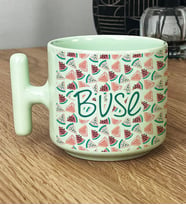 Kişiye Özel İsim Yazılı Hediye Pastel T Kupa Karpuz Desenli -2- (Yeşil)