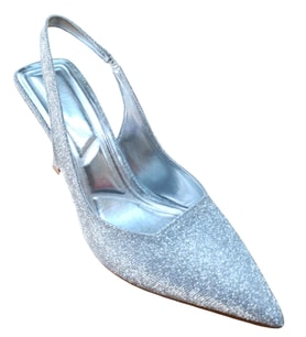 Şiko 806 Kadın Kadeh Ökçe Arka Açık Simli Stiletto Ayakkabı (Gümüş)