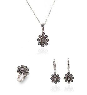 Taşlı Damla Set (Gümüş)