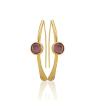 Kadir Jewellery 22 Ayar Altın Kaplama Kadın Taşlı Küpe -El İşçiliği Ve Hipoalerjenik Küpe (Pembe)