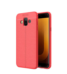 Microsonic Samsung Galaxy J7 Duo Kılıf Deri Dokulu Silikon (Kırmızı)