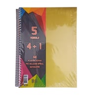 4+1 Ayraçlı Defter 5 Konulu 125 Yaprak 1 Adet 4 Kareli 1 Çizgili Spralli Plastik Kapak Seperatörlü (Sarı)