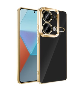 Xiaomi Redmi Note 13 Pro 4G Kılıf Logo Yeri Açık Kamera Lens Önü Korumalı Renkli Kenarlı Şeffaf Silikon (Gold)