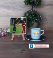 Hakem Fotoğraflı Dekoratif Taş, Ahşap Altlıklı Türk Kahvesi Fincanı Hediye (Model 4)