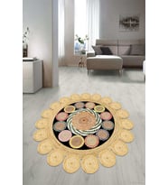 Dijital Baskılı Kaymaz Taban Yıkanabilir Yuvarlak Lazer Kesim Salon Halısı Paspas NLZR-HT-1231 (Çok Renkli-Beyaz)