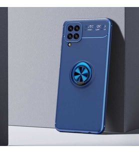 Samsung Galaxy A12 Kılıf Mıknatıslı Yüzüklü Standlı Yumuşak Silikon Kapak Ravel (Mavi)