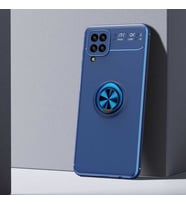 Samsung Galaxy A12 Kılıf Mıknatıslı Yüzüklü Standlı Yumuşak Silikon Kapak Ravel (Mavi)