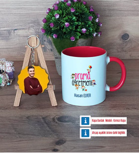 Drama Öğretmeni Kupa Bardak Beyaz ve Fotoğraflı Ahşap Anahtarlık Hediye (Model 2)