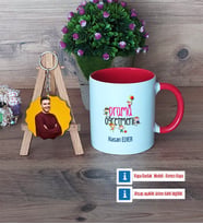 Drama Öğretmeni Kupa Bardak Beyaz ve Fotoğraflı Ahşap Anahtarlık Hediye (Model 2)