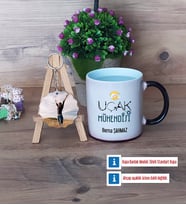 Uçak Mühendisi Kupa Bardak Beyaz ve Fotoğraflı Ahşap Anahtarlık Hediye (Model 9)