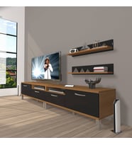 Decoraktiv Eko 200R Mdf Krom Ayaklı Tv Ünitesi Tv Sehpası (Siyah - Ceviz)