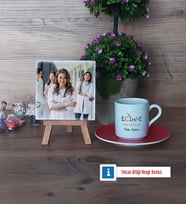 Eczane Teknikeri Fotoğraflı Dekoratif Taş, Ahşap Altlıklı Türk Kahvesi Fincanı Hediye (Model 3)