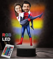 Doğum Günü Hediyesi,Sevgiliye Hediye, Kişiye Özel Fotoğraflı Örümcek Adam Çift Karikatür 3D Led Lamba (RGB)