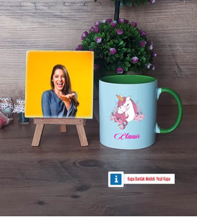 Unicorn Fotoğraflı Dekoratif Taş, Kupa Bardak Beyaz Hediye (Model 14)