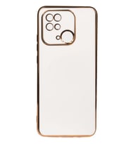 Xiaomi Redmi 10C Kılıf Kamera Korumalı Altın Kenar Tasarım Silikon (Beyaz)