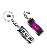 Kişiye Özel Kia Neon Pembe Logo Tema Plaka Anahtarlık (Gümüş)