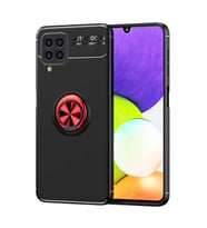 Galaxy M22 Kılıf Zore Ravel Yüzüklü Silikon Kılıf (Siyah-Kırmızı)